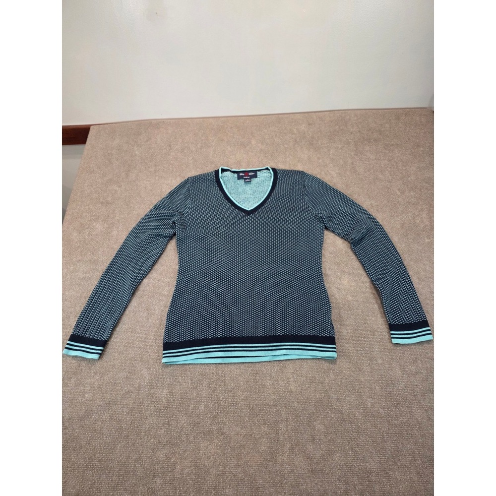 Brooks Brothers ProSport Blue Supima Cotton V-Neck Sweater Womens Medium